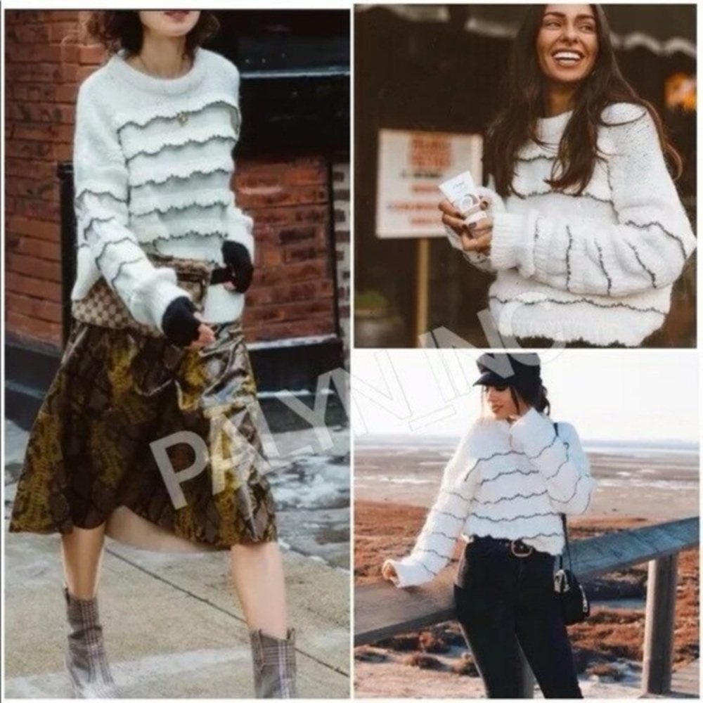 ◾️Zara White Mohair Wool Blend Sweater with Ruffles